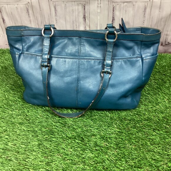COACH Blue Leather Pleated Gallery East West Tote Handbag 17721 - Picture 3 of 16